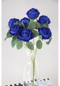 Resim Yapay Çiçek 7li Yumur Şakayık Gül Demeti 45 Cm Saks Mavi 