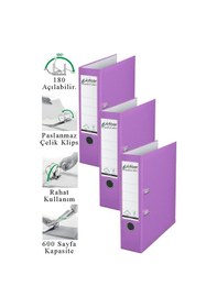 Resim Büro Klasörü Lila Geniş 3 Adet Plastik Geniş Lila Klasör Halkalı Paslanmaz Çelik Klipsli Ofis Büro Lila 