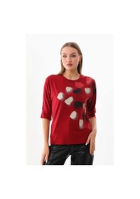 Resim Sistas Kadın Desenli Bisiklet Yaka Bluz 23582 Bordo 