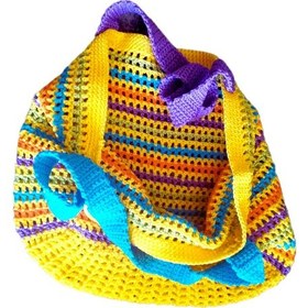 Resim El Örgüsü Koton Makrome Sarım Çok Renkli Plaj Çantası Çok Renkli 