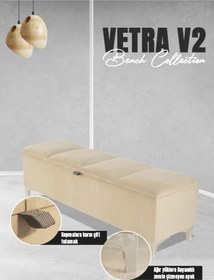 Resim Vetra V2 Sandıklı Puf Krem Dilimli Model Sandıklı Puf Bench - Sandıklı Yatak Ucu Bankı 