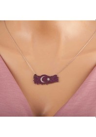 Resim Gumush Gümüş Ay Yıldız Türkiye Haritası Kadın Kolye 