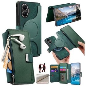 Resim Xiaomi Poco F7 5g Kılıf Çıkarılabilir Manyetik Deri Kapaklı Telefon Kılıfı - Yeşil Yeşil 