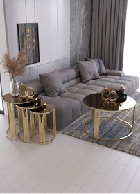 Resim Nies Aksesuar Piyano 4'lü Sehpa Zigon Ve Orta Sehpa Set Gold Ayak Bronz Ayna 