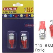 Resim Carub Ampul 12v T-10 5led Smd Fariçi Kırmızı 