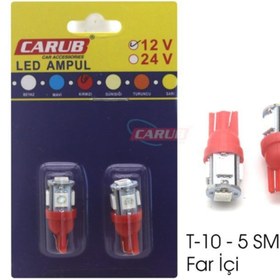 Resim Carub Ampul 12v T-10 5led Smd Fariçi Kırmızı 