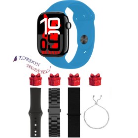 Resim Samsung Galaxy M10 Uyumlu Açık Mavi Akıllı Saat Watch 10 Mini Kordon Hediyeli Amoled Ekran 41MM 