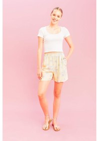 Resim Defacto Çiçekli Normal Bel Keten Karışımlı Şort D0317AX24SMYL487 Sarı 