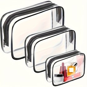 Resim 3'lü Paket, Minimalist Fermuarlı Seyahat Organizatör Seti, Dayanıklı Yıkama Çantası, Günlük Eşyalar, Oyuncaklar, Diş Fırçaları ve Temel Malzemeler İçin Taşınabilir Aksesuar Kesesi - Seyahat ve Plaj Tatilleri İçin İdeal 