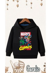 Resim Startmore Marvel Baskılı Kapüşonlu Çocuk Sweatshirt Siyah 