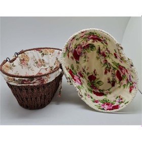 Resim Kumaşlı Hasır Ekmek Sepeti Saplı Oval Mtr-2003-51 Antrasit - Meşe 