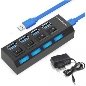 Resim 4 Port Usb 3.0 Çoklayıcı Hub Anahtarlı Işıklı Adaptörlü Çoğaltıcı (533634723) 