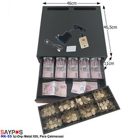 Resim Saypos 46x46.5x11 CM Açma Butonlu İçi-Dışı Full Metal 5 Geniş Banknotluk Ekstra Büyük Para Çekmecesi 