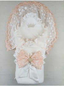 Resim Sahra Bow Trilük Bebek Kundağı Unisex Bebek Dış Kundak Battaniyesi Hastane Çıkışı Kundak Battaniye Ekru 