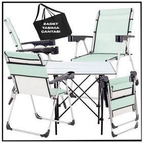 Resim Uyguna-yakala Su Yeşili- Taşıma Çantalı 4 Adet Katlanır Kamp Sandalyesi Ve Alüminyum Masa Seti -a03- Su Yeşili 