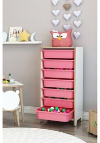 Resim 7 Sepetli Çok Amaçlı Oyuncak Dolabı Mdf Pembe Pembe 