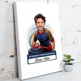 Resim Karikatürlü Erkek Curling Oyuncusu Kanvas Tablo 