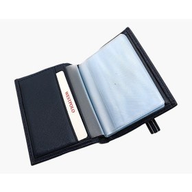 Resim Westpolo Hakiki Deri Bol Şeffaf Kart Bölmeli Lastikli Unisex Kartlık - Lacivert Lacivert 