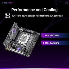 Resim ASUS ROG Strix B860-I Gaming WiFi Intel Mini-ITX anakart, 10+1+2 + 1 aşamalı güç kaynağı, DDR5 PCIe 5.0 yuvası, AI-Advanced PC'ler için uygun, 2 M.2 yuvası, WiFi 7, AI Advisor, AI Networking II, siyah 