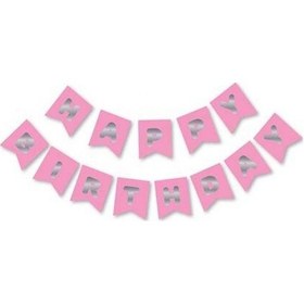 Resim Happy Bırthday Yazı Pembe/ Gümüş Banner Tüm Yaşlar 