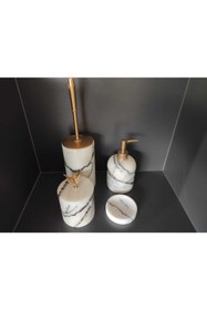 Resim Polen Stone Leylak Mermer Sıvı Sabunluk, Pamukluk, Wc Fırçalığı, Katı Sabunluk- Roz Gold 