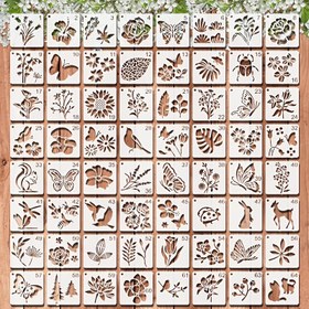Resim 64 Parça Yeniden Kullanılabilir 3 İnç Plastik Mandala Şablonları - Ayçiçeği, Kelebek, Kuş ve Gül Desenleri DIY El Sanatları, Taş Boyama, Ahşap, Kumaş Sanatı için - Dayanıklı & Yıkanabilir Ev Dekoru, Duvar Sanatı, Yaratıcı Projeler, Kumaş Boyama, Temel10 Rakamları 
