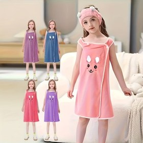 Resim 1 adet yumuşak ve rahat hızlı kuruyan çocuk bornozu - sevimli tavşan kulaklı, süper emici, hafif ve kompakt tasarım - banyo, havuz veya yatak odası için ideal 