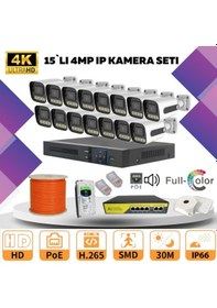 Resim 15'li Güvenlik Ip Kamera Seti - 4mp Dış Mekan Kamera, 3.6mm Lens, H.265, Poe, Warm Led Gece Görüşlü 