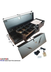 Resim Kolay Açma Butonlu Flip Top Para Çekmecesi Anahtarlı Üstü Açılır Metal Para Kasası 46x17x10cm 