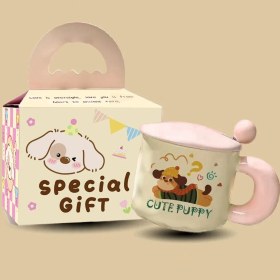 Resim Korrol Sevimli Karikatür Köpek Yavrusu Seramik Dak Yüksek Değerli Kupa Dak Kapaklı Kaşık Su Dağı Doğum Günü Hediyesi Kız Çocukları (Yurt Dışından) 