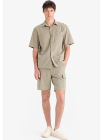 Resim DeFacto %100 Pamuk Regular Kargo Cepli Keten Görünümlü Bermuda Şort E7799AX25SPKH465 