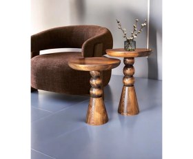 Resim Aselya Home Doğal Ahşap 2'li Set Mantar Yan Sehpa Modern Ceviz Renk Fiskos Zigon Çiçeklik 