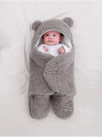 Resim migie 0-4 Ay Bebek Dış Kundak Uyku Tulumu Kıvırcık Wellsoft Peluş Gri 