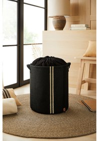 Resim Ocean Home Textile Ağzı Büzgülü Çizgili Siyah Renk Jüt Çamaşır Sepeti 36 x 40 cm 