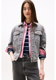 Resim Kadın Rahat Kalıp Çok Cepli Jean Ceket - Eskitme Gri Denim Grey 