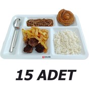 Resim Çelebi Endüstriyel Mutfak 15'li Sert Plastik Tabldot Yemek Tabağı - 4 Çeşit Yemeğe Uygun 