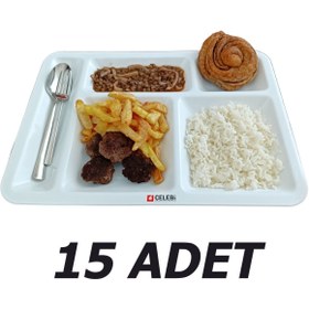Resim Çelebi Endüstriyel Mutfak 15'li Sert Plastik Tabldot Yemek Tabağı - 4 Çeşit Yemeğe Uygun 