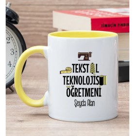 Resim Hediye Dükkanı Kişiye Özel Tekstil Teknolojisi Öğretmeni Sarı Kupa Bardak 