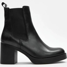 Resim Alisha Siyah Hakiki Deri Topuklu Bot Siyah Deri 