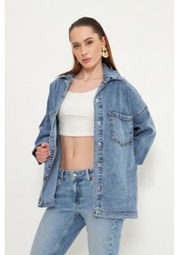 Resim Oversize Kadın Jean Ceket Effect Orta Mavi 