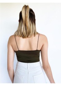 Resim Kadın Ip Askılı Haki Crop Body (544306722) 