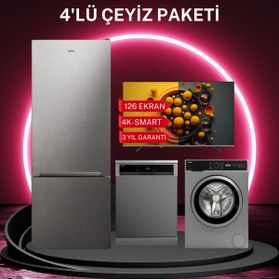 Resim VESTEL NFK 52011 X NO-FROST 520 LT BZD+BM 5312 X 5 PRG BM+CMI 87302 G 8 KG ÇM+50U9631 126 Ekran 4K Smart TV 