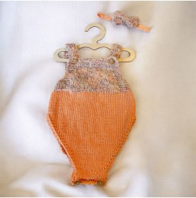Resim The Cloudish Shop Bebek el örgüsü örme tulum patik bandana seti fotoğraf çekimi 0-3 ay yavruağzı 