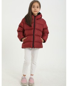 Resim Spor Kız Çocuk Polarlı Kürklü Kapüşonlu Su Geçirmez Rüzgara Dayanıklı Şişme Mont-107 Bordo 