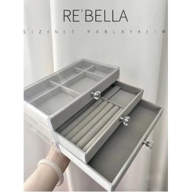 Resim MCM Group 3 Çekmeceli Bölmeli Şeffaf Takı Kutusu | Mücevher Saklama Kutusu | Gri Renk Seçeneği 13X23X10 
