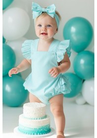 Resim Kız Bebek Mint Yeşili Pamuklu Salopet Bandana Takım Tkm-0036 Mint 