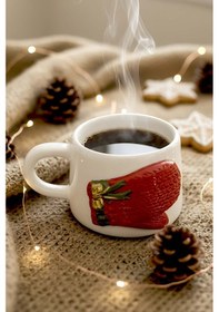 Resim Rivaistanbul Eldiven Amore 24 K Altın Süslemeli El Yapımı Yılbaşı Hediyesi Seramik Double Kahve Fincanı, Mug, Kupa Beyaz 