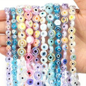 Resim 6mm Kötü Göz Millefiori Cam Boncukları - Lambwork Glazed AB Renkleri Düz Yuvarlak Disk Boncukları Mücevher Yapımı, Bileklikler ve Aksesuarlar için 
