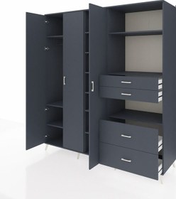 Resim Kronos Dolap 12 Raflı 4 Çekmeceli Tek Askılı 220x59x243 Antrasit-antrasit/antrasit Çok Renkli 