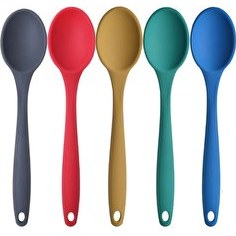 Resim Kitchen Design Lab Büyük Boy Yanmaz Yapışmaz Silikon Kaşık Seti 5 Adet - Silikon Kaşık Antrasit Kırmızı Sarı Yeşil Mavi 